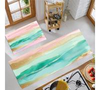 BACSEAZH Marble Stripes Kitchen Rug Set 2 Piece, Non Slip Anti Fatigue Pink Kitchen Mat, Machine Washable Abstract Watercolor Floor Mat, for Hallway Dining Room Home Decoration 40x60cm+40x120cm