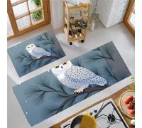 BACSEAZH Owl Pine Branch Kitchen Rug, Non-Slip Washable White Kitchen Runner Rugs, Absorbent Soft Low Pile Cartoon Birds 2 Piece Floor Mats, for Laundry Room Bedroom Entrance 50x80cm+50x150cm