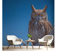 BACSEAZH Photography Birds Panoramic Wallpaper Mural 300 x 210 cm - Premium Non-Woven Art Print Brown Wallpaper, Owl Close-Up Photo Wall Mural for Bedroom Living Room Kitchen Corridor