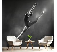 BACSEAZH Photography Style Wallpaper 200 x 140 cm, Black Wall Murals Dancer Doing Splits in Mid-Air Print Photo Wall Mural, for Living Room Bedroom Children's Room Home Hallway Lounge Decoration