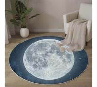 BACSEAZH Realism Astronomy Round Area Rug 60cm, Washable Non-Slip Indoor Decor White Circle Rug, Soft Non-Shed Lightweight Full Moon Night Sky Print Carpet, for Bedroom Nursery Playroom Entryway