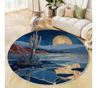 BACSEAZH Round Area Rugs Blue, Soft Fluffy Cactus Mountain Range Moon Printed Circle Rug, Washable Flannel Abstract Illustration Carpet, for Children's Bedroom Bedside Bathroom Playing Room 60cm