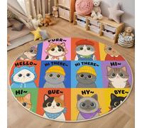 BACSEAZH Round Area Rugs Colorful, Soft Fluffy Square Cat Printed Circle Rug, Washable Flannel Cute Cartoon Style Carpet, for Children's Bedroom Bedside Bathroom Playing Room 150cm