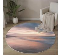 BACSEAZH Round Area Rugs Pink, Soft Fluffy Beach Waves Printed Circle Rug, Washable Flannel Realistic Natural Scenery Carpet, for Children's Bedroom Bedside Bathroom Playing Room 180cm