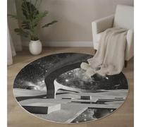 BACSEAZH Round Rugs for Living Room 100cm, Science Fiction Futurism Foldable Washable Grey Area Rugs, Non Slip Soft Low-Pile Architecture Sphere Circle Carpet for Bedroom Playroom Nursery Room
