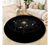 BACSEAZH Round Rugs for Living Room 150cm, Solar System Planets Printed, Science Fiction Astronomy Round Area Rug, Washable Non Slip Black Circle Carpet for Dining Room Kids Room Hallway