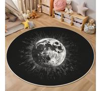BACSEAZH Science Fiction Illustration Round Area Rug 150cm - Soft Washable Non-Slip Black Circular Carpet, Soft Fluffy Moon Light Printed Rug, for Living Room Bedroom Bedside Dining Room Home Décor