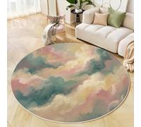 BACSEAZH Soft Like Clouds Round Area Rugs for Living Room, Soft Fluffy Dreamlike Abstract Art Circle Rugs, Low Pile Washable Pink Floor Mat, for Bedroom Playroom Kitchen Carpet 120cm