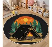 BACSEAZH Tent Campfire Sunset Washable Circle Area Rugs for Bedroom | 60 cm Non Shedding Carpet Area Mat, Retro Camping Theme Round Rug for Reading Nook or Lounge, Orange Colorful