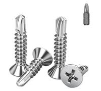 BACSHBY 60 Pcs Self Drilling Screws for Metal M4.2x25mm, Stainless Steel 410 Self Tapping Drill Tail Flat Head Cross Countersunk Screw for Roofing Sheet Metal, Wood