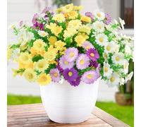Bacucine 12 Bundles Artificial Daisies Plastic Flowers Fake Daisy for Outdoors Faux Plants for Home Window Box Hanging Planter Garden Decor (White+Yellow+Purple)