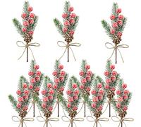 Bacucine 12PCS Christmas Berries Pine Cones Artificial Tree Picks Christmas Decorations with Snow Covered Evergreen Pine Branches for Holiday Family Gathering Craft Gift Wrap Decor