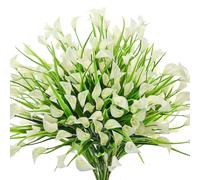 Bacucine 24 Bundles Artificial Calla Lily Artificial Flowers for Outdoors UV Resistant Plastic Flowers for Porch Garden Window Box Table Decor (White)