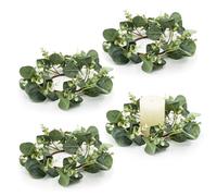 Bacucine 4Pcs Candle Rings Artificial Eucalyptus Leaves Wreaths Artificial Greenery Boho Garland for Wedding Door Wall Window Home Decor