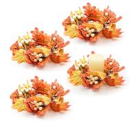 Bacucine 4Pcs Fall Wreaths Small Candle Rings with Maple Leaves Fall Candle Holders Artificial Flower Wreath for Wedding Farmhouse Door Home Table Home Decor