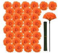 Bacucine 50PCS Marigold Flower Heads Silk Marigold Garland with Stems Artificial Flowers for Diwali Day of The Dead Halloween Party Wedding Home Decor (Orange)