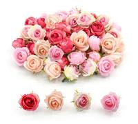 Bacucine 60Pcs Rose Artificial Flowers Heads 1.6" Multicolor Mini Fake Roses Silk Flowers Heads Bulk for Crafts Wall Garden Party Wedding Garland Wreath Cake Home Decor (4 Pinks Mixed)