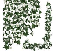 Bacucine 6PCS Artificial Flowers Garland Fake Peony Vines Hanging Silk Floral Vine for Bedroom Wedding Home Office Wall Garden Craft Decor (Spring White)