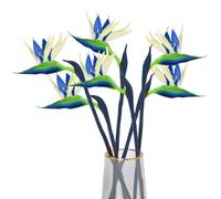 Bacucine Bird of Paradise Artificial Plant 6Pcs Rubber Strelitzia Artificial Flowers Bouquet Tropical Flowers for Home Garden Office Wedding Party Decor (Blue)