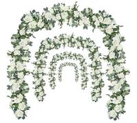 Bacucine Flower Garland Rose Vine 4Pcs 28FT Artificial Floral Garland with Green Leaves Hanging Rose Vine for Wedding Party Garden Home Wall Decor (White)