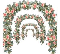 Bacucine Flower Garland Rose Vine 4Pcs 28FT Artificial Floral Garland with Green Leaves Hanging Rose Vine for Wedding Party Garden Home Wall Decor (Pink)