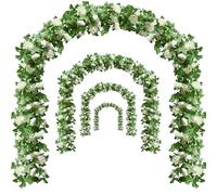 Bacucine Flower Garland Rose Vines 4Pcs 28FT Fake Silk Rose Hanging Vine with Green Leaves for Wedding Party Garden Wall Arch Home Decor (white)