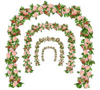 Bacucine Flower Garland Rose Vines 6Pcs 46Ft Artificial Hanging Flower Vines Floral Garland for Wedding Party Wall Garden Table Home Decor (Pink)