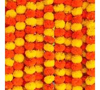 Bacucine Marigold Garland for Decoration 6Pcs Flower Garland 5 Feet Artificial Marigold Flowers for Pooja Wedding Christmas Halloween Diwali Decor (Orange+yellow)