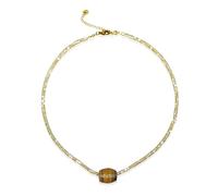 BACUNER Tiger Eye Pendant Necklace for Women Dainty 3mm Sea Shell Bead Chain, Natural Gemstone Choker 16"+2" Extender,