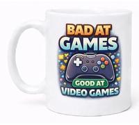 Bad at Games Good at Video Games Funny Gamer Coffee Cup Gift Mug