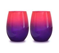 Bad Bananas Set of 2 - Pink and Purple Ombre 21 oz Stemless Wine Glasses - Colored Glassware - Colorful Drinking Glasses Wine Gifts for Women