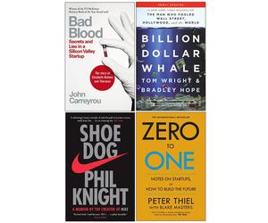 Bad Blood, Billion Dollar Whale, Shoe Dog And Zero to One 4 Books Collection Set