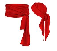 Bad boy league Halloween Pirate Costume Accessories Medieval Costume Bandana Headscarf Set Sash Belt for Women and Men, Red, One Size