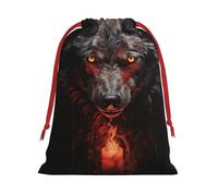 Bad Boy Red Wolf Printed Drawstring Flannel Bag, Holiday Wrapping Bag Birthday Bag