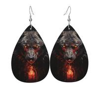 Bad Boy Red Wolf Printed leather earrings with teardrop-shaped dangling design, light and soft.