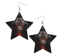 Bad Boy Red Wolf Prints Leather Star-Shaped Earrings Lightweight And Stylish Accessories For Parties Dances And Everyday Life.