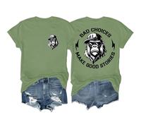 Bad Choices Make Good Stories Shirt Funny Monkey Shirt Graphic Tees for Women Men Green