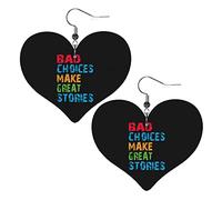 Bad Decisions Make Good Stories Leather Earrings For Women Dangle Earring Drop Heart Pendant With Hook Gifts For Adult Girl