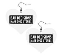 Bad Decisions Make Good Stories Leather Earrings For Women Dangle Earring Drop Heart Pendant With Hook Gifts For Adult Girl