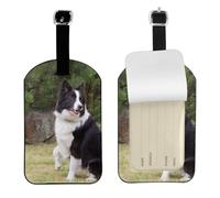 Bad Dog Border Collie,Luggage Tags Pu Leather Name Tag Travel Suitcase Identifier ID Tags Durable Baggage Label 2 pcs