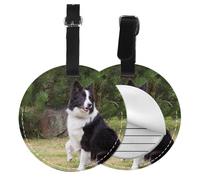 Bad Dog Border Collie,Luggage Tags Pu Leather Name Tag Travel Suitcase Identifier ID Tags Durable Baggage Label 2 pcs