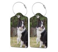 Bad Dog Border Collie,Luggage Tags Pu Leather Name Tag Travel Suitcase Identifier ID Tags Durable Luggage Label 2 pcs