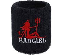 Bad Girl Sweat Band for Wrist - Embroidered Sweat Absorbent Wrist band for Women - Black Terrycloth Arm Band for Training Tennis Volleyball Basketball Workout - Gift for Sports Lovers