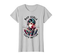 Bad Girls Taste Better Graphic Tattoo T-Shirt, Women, Silver Grey, XX-Large