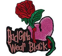 Bad Girls Wear Black Iron On Patch Sew Red Rose Flower Heart Embroidered Badge