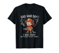 Bad Hair Day Firefighter novelty Funny Fireman Graphic T-Shirt
