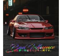 Bad Influence + Japanese Sticker Rear windscreen Decal JDM Sticker - 90 cm - Holographic Chrome