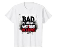Bad Influence Partner in Crime Mugshot Humor T-Shirt, Kids, White, 10 Years