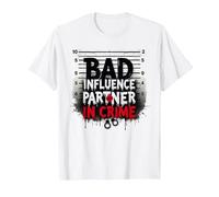 Bad Influence Partner in Crime Mugshot Humor T-Shirt, Men, White, 3XL