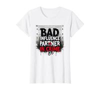 Bad Influence Partner in Crime Mugshot Humor T-Shirt, Women, White, M